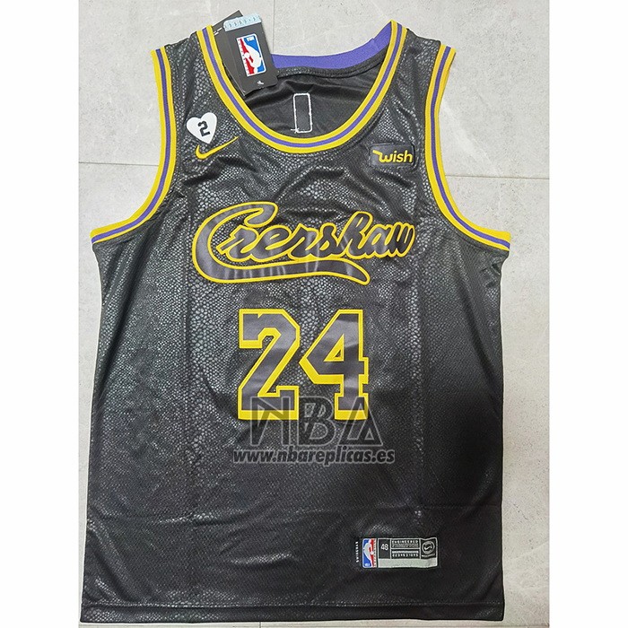 Camiseta Los Angeles Lakers Kobe Bryant NO 24 Crenshaw Black Mamba Negro